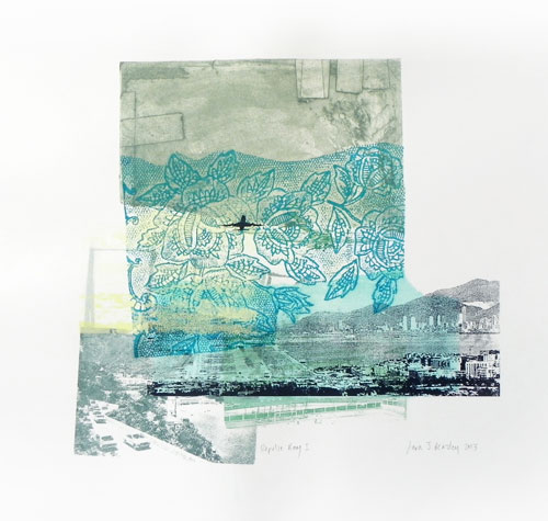 Sara J Beazley. Repulse Bay I, 2013. Collograph, relief print, watercolour and silkscreen on paper, 56 x 56 cm.