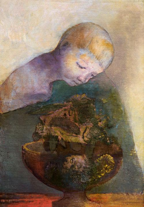 Odilon Redon. The Chalice of Becoming, 1894. Oil on canvas mounted on cardboard, 49 x 34.3 cm. Courtesy Michael Altman Fine Art
and Advisory Services. Photograph: Michael Altman Fine Art / Michael Altman.