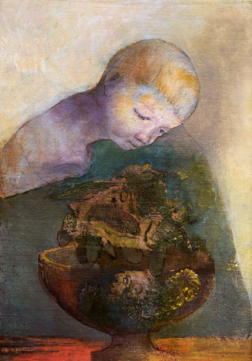 Odilon Redon. The Chalice of Becoming, 1894. Oil on canvas mounted on cardboard, 49 x 34.3 cm. Courtesy Michael Altman Fine Art
and Advisory Services. Photograph: Michael Altman Fine Art / Michael Altman.