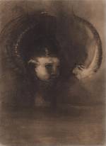 Odilon Redon. <em>Dream Polyp</em> 1891. Various charcoals and black chalk, with stumping, erasing and incising, on cream wove paper, altered to a golden tone 19 x 14 in. The Musuem of Modern Art, New York, Gift of Mr and Mrs Donald B Strauss, 1973.