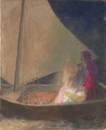 Odilon Redon. <em>The Barque</em> c. 1902. Pastel with charcoal on tan wove paper 24 x 20 in. The Musuem of Modern Art, New York, Gift of the Ian Woodner Family Collection, 2000.
