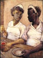 Eva Frankfurther. West Indian Waitresses, c1955. Oil on paper. Private collection. © The Estate of Eva Frankfurther. Photograph © Miki Slingsby.