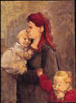 Eva Frankfurther. Woman with Two Children. Oil on paper. Private collection. © The Estate of Eva Frankfurther. Photograph © Miki Slingsby.