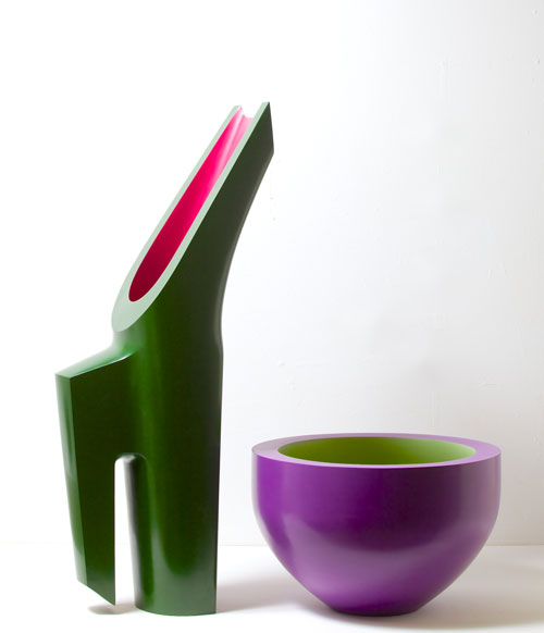 Nicholas Rena. The Harmony of the Year, 2013. Ceramic, painted and polished, bowl 27 cm high, green and pink 85 cm. Photograph: Philip Sayer. Copyright of photograph: Lynne Strover Gallery/Nicholas Rena.