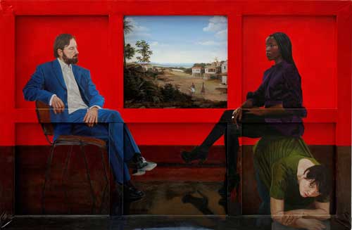 Kimathi Donkor. When shall we 3? (Scenes from the life of Njinga Mbandi), 2010. Oil on linen, 160 x 105 cm. Copyright the artist.