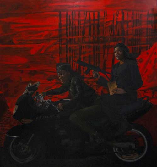 Kimathi Donkor. Kombi Continua (Scenes from the life of Njinga Mbandi), 2010. Oil on linen, 160 x 171 cm. Copyright the artist.