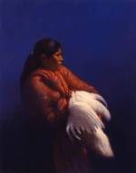 Elias Rivera.<em> The White Rooster </em>1995, oil on canvas, 48 x 36 in.