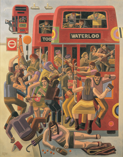 William Roberts. <em>Rush Hour</em>, 1971, oil on canvas, 122 x 96.5 cm, private collection © Estate of John David Roberts. Reproduced by permission of the William Roberts Society/The Bridgeman Art Library