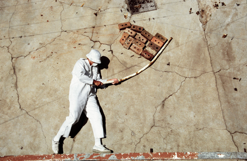 Robin Rhode. Stone Flag (2004), Photographic Series. Copyright Robin Rhode, Courtesy the artist and Perry Rubenstein Gallery