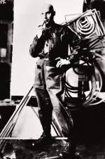 Mikhail Kaufman. Rodchenko standing in front of dismantled hanging spatial construction, 1922. Gelatin-silver print, 22.7 x 15.5 cm. Zelda Cheatle © Zelda Cheatle. Photo: Mikhail Kaufman.