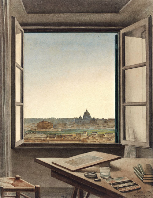 Constant Moyaux. <em>View of Rome from the Artist's Room at the Villa Medici</em>, 1863. Watercolour on paper, 11⅝ x 9 in.

        Musée des Beaux-Arts, Valenciennes. Réunion des Musées Nationaux/Art Resource, NY.