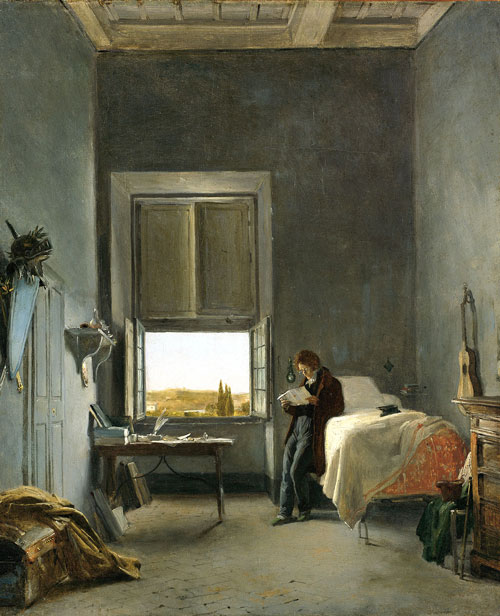 Léon Cogniet. 
        <em>The Artist in His Room at the Villa Medici, Rome, </em>1817. Oil on canvas, 17½ x 14⅝ in. Cleveland Museum of Art, Mr. and Mrs. William H. Marlatt Fund.