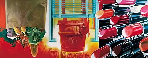 James Rosenquist. House of Fire, 1981. Oil on canvas, 6 feet 6 inches x 16 feet 6 inches (198.1 x 502.9 cm). The Metropolitan Museum of Art, New York, Purchase, Arthur Hoppock Hearn Fund, George A. Hearn Fund and Lila Acheson Wallace Gift, 1982.90.1a-c. Photo courtesy of James Rosenquist