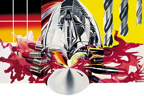 James Rosenquist. The Swimmer in the Econo-mist (painting 3), 1997-98. Oil on shaped canvas, 13 feet 2 1/4 inches x 20 feet 3/16 inches (402 x 610 cm). Commissioned by the Deutsche Bank in consultation with the Solomon R. Guggenheim Foundation for the Deutsche Guggenheim Berlin