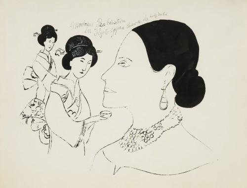 Andy Warhol. Madame Rubinstein in Kyoto, Japan, 1957. Ink with white highlights on paper, 16 3/4 x 22 in (42.5 x 55.9 cm). Williams College Museum of Art, Gift of Richard F. Holmes, Class of 1946. © 2014 The Andy Warhol Foundation for the Visual Arts, Inc. / Artists Rights Society (ARS), New York