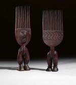 Bete or Guro male and female pair of combs, Ivory Coast, date unknown. Wood, 9 3/4 in. (24.8 cm) high each. Private Collection, New York