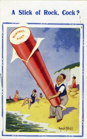 Donald McGill. <em>A Stick of Rock, Cock?</em>, 1952. The British Cartoon Archive, University of Kent. © Donald McGill Archive.