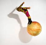 Yinka Shonibare MBE. Boy on Globe, 2008. Mannequin, Dutch wax printed cotton and globe, 180 × 125 × 100 cm. © Yinka Shonibare MBE. Courtesy the artist and Stephen Friedman and DACS.
