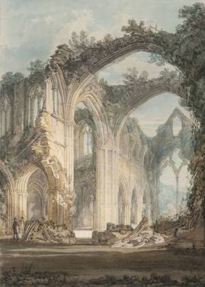 Joseph Mallord William Turner (1775‑1851). Tintern Abbey: The Crossing and Chancel, Looking towards the East Window. From Watercolours and Studies Relating to the Welsh and Marches Tours, 1794. Graphite and watercolour on paper, 35.9 x 25 cm. Collection Tate.