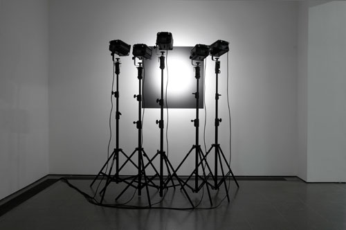 Reiner Ruthenbeck. Lighting Attempt. Black paint on wall, five spotlights, dimensions variable. Collection of the artist. Image © READS 2014.