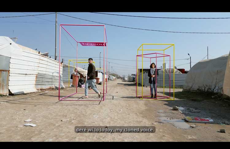 Hito Steyerl, Mechanical Kurds, 2025. Video installation. Courtesy of Hito Steyerl, Andrew Kreps Gallery, New York, Esther Schipper, Berlin / Paris / Seoul. © Hito Steyerl. Video stills: © Hito Steyerl, VG Bild-Kunst, Bonn 2025.