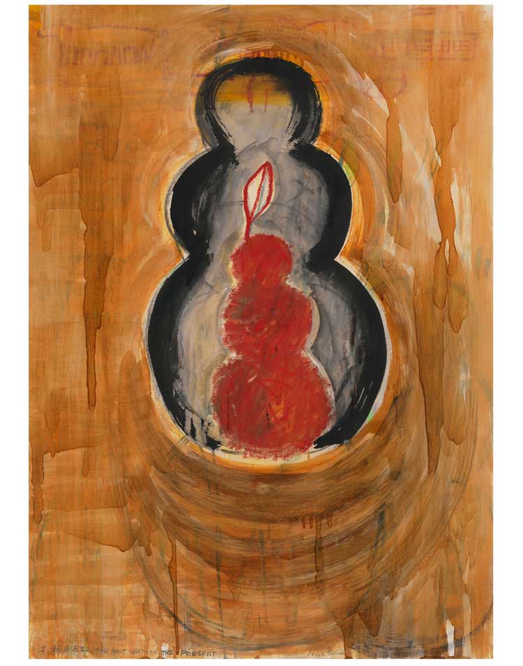 Jaune Quick-to-See Smith, I See Red: The Past Shadows the Present, 1992. Image courtesy of The Estate of Jaune Quick-to-See Smith, Garth Greenan Gallery, New York and Stephen Friedman Gallery.