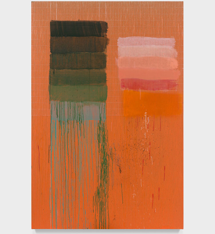 Pat Steir, Mr. and Mrs. Green, 2024-25. Oil on canvas, 182.9 x 121.9 cm (72 x 48 in). © Pat Steir. Courtesy the artist and Hauser & Wirth. Photo: Elisabeth Bernstein.