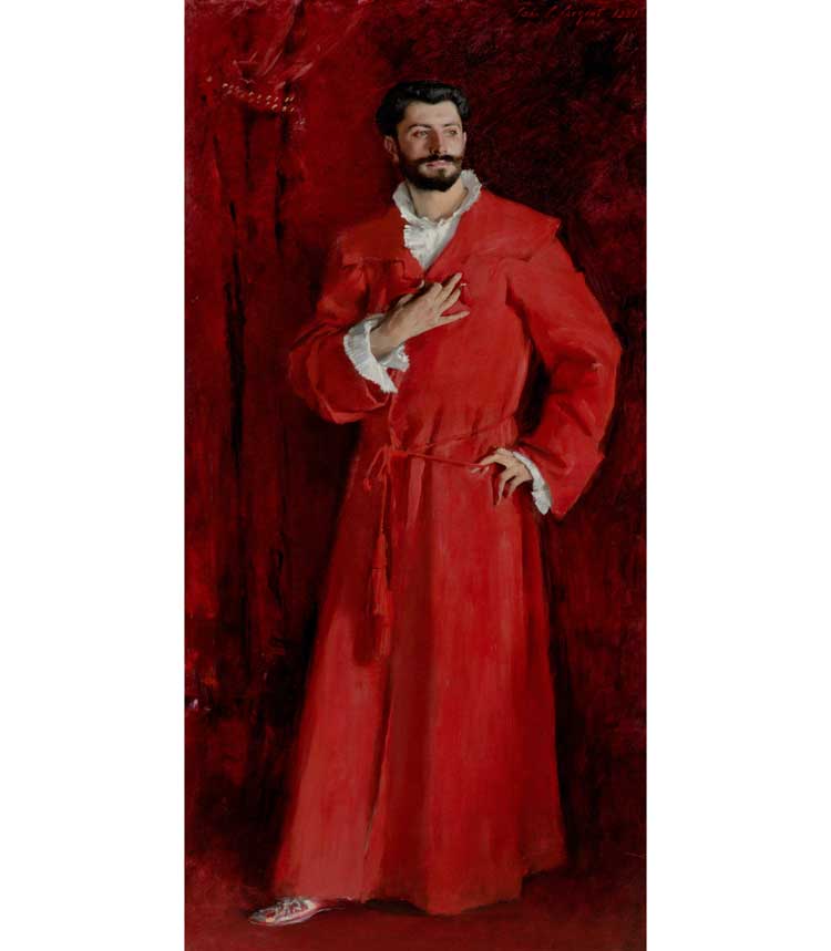 John Singer Sargent, Dr Pozzi at Home, 1881. Oil on canvas, 79 3/8 × 40 1/4 in (201.6 × 102.2 cm). The Armand Hammer Collection, Gift of the Armand Hammer Foundation. Hammer Museum, Los Angeles.