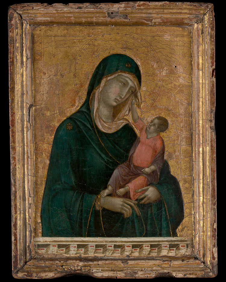 Duccio, The Virgin and Child, about 1290-1300. Tempera on poplar, 27.9 x 21 cm. The Metropolitan Museum of Art, New York. Purchase, Rogers Fund, Walter and Leonore Annenberg and The Annenberg Foundation Gift, Lila Acheson Wallace Gift, Annette de la Renta Gift, Harris Brisbane Dick, Fletcher, Louis V. Bell, and Dodge Funds, Joseph Pulitzer Bequest, several members of The Chairman's Council Gifts, Elaine L. Rosenberg and Stephenson Family Foundation Gifts, 2003 Benefit Fund, and other gifts and funds from various donors, 2004 (2004.442). © The Metropolitan Museum of Art, New York.
