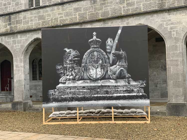 Stephen Brandes, The Night Garden, 2024. Freestanding billboard, installation view, The Quadrangle, University of Galway, TULCA Festival, Galway. Photo: Bronac Ferran.