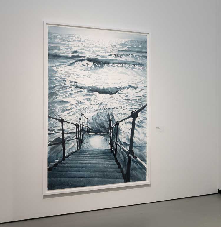 Entrance foyer showing Hope Gap, 2022, installation view, Towner Eastbourne, 2024. Photo: Rob Harris.
