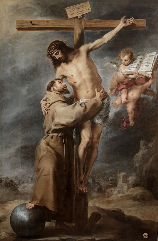 Bartolomé Esteban Murillo, 1617–1682. Saint Francis embracing the Crucified Christ, 1668-9. Oil on canvas, 291 x 191 cm. © Museo de Bellas Artes de Sevilla.