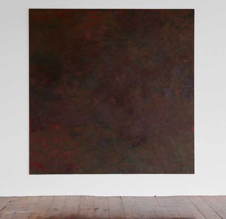 Kate Spencer Stewart, Phthalo Left, 2023. Oil on linen, 213.4 x 213.4 x 2.7 cm (84 x 84 x 1 in). Installation view: Kate Spencer Stewart, Diurne, Emalin, London, 6 May - 17 June 2023. Photo: Stephen James.