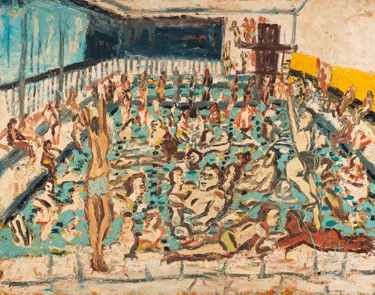 Leon Kossoff, Children's Swimming Pool, Autumn Afternoon,1971. Oil paint on board, 168 × 214 cm. © Tate.