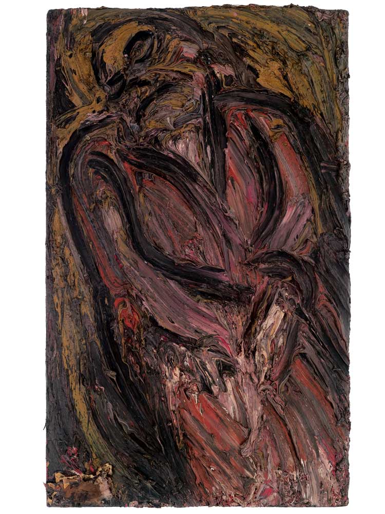 Leon Kossoff, Seated Woman, 1957. Oil on board, 155 x 93 cm. Copyright Leon Kossoff Estate.