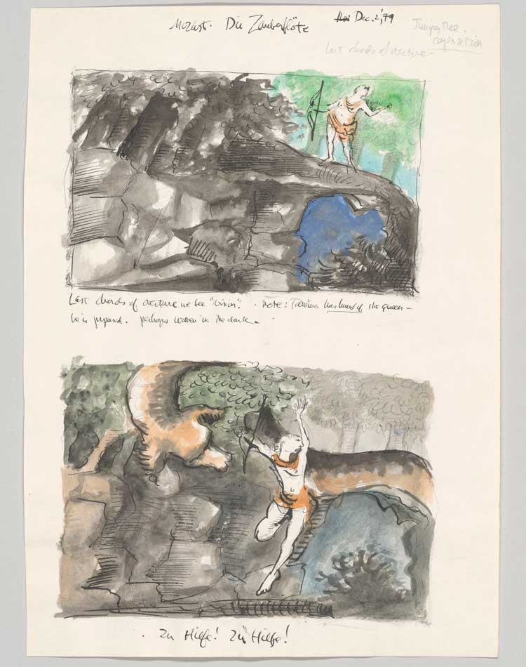 Maurice Sendak. Juniper Tree Composition (Act I, Scene I), 1979. Watercolour, pen and ink, and graphite. The Morgan Library & Museum, Bequest of Maurice Sendak, 2013. Photo: Janny Chiu; © Maurice Sendak Foundation.