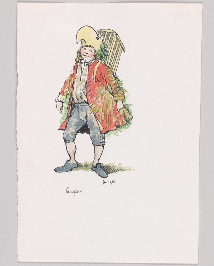 Maurice Sendak. Papageno, 1980. Watercolour and pen and ink. The Morgan Library & Museum, Bequest of Maurice Sendak, 2013. Photo: Graham S. Haber; © The Maurice Sendak Foundation.
