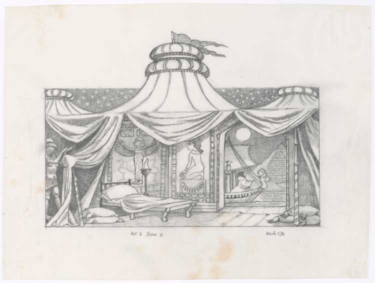 Maurice Sendak. Scene Design for a Room in Sarastro’s Palace (Act I, Scene II), 1980. Graphite on tracing paper. The Morgan Library & Museum, Bequest of Maurice Sendak, 2013. Photo: Janny Chiu; © Maurice Sendak Foundation.