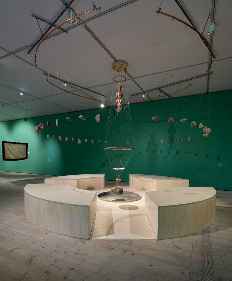Leonel Vásquez, water temple, exhibition view, Stepping Softly on the Earth, Baltic Centre for Contemporary Art, Gateshead. Photo: John McKenzie. @Baltic Centre for Contemporary Art.