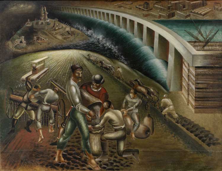 Dmytro Vlasiuk, Dniproges Dam, 1932. Oil on canvas, 118 x 150 cm. NAMU National Art Museum of Ukraine.
