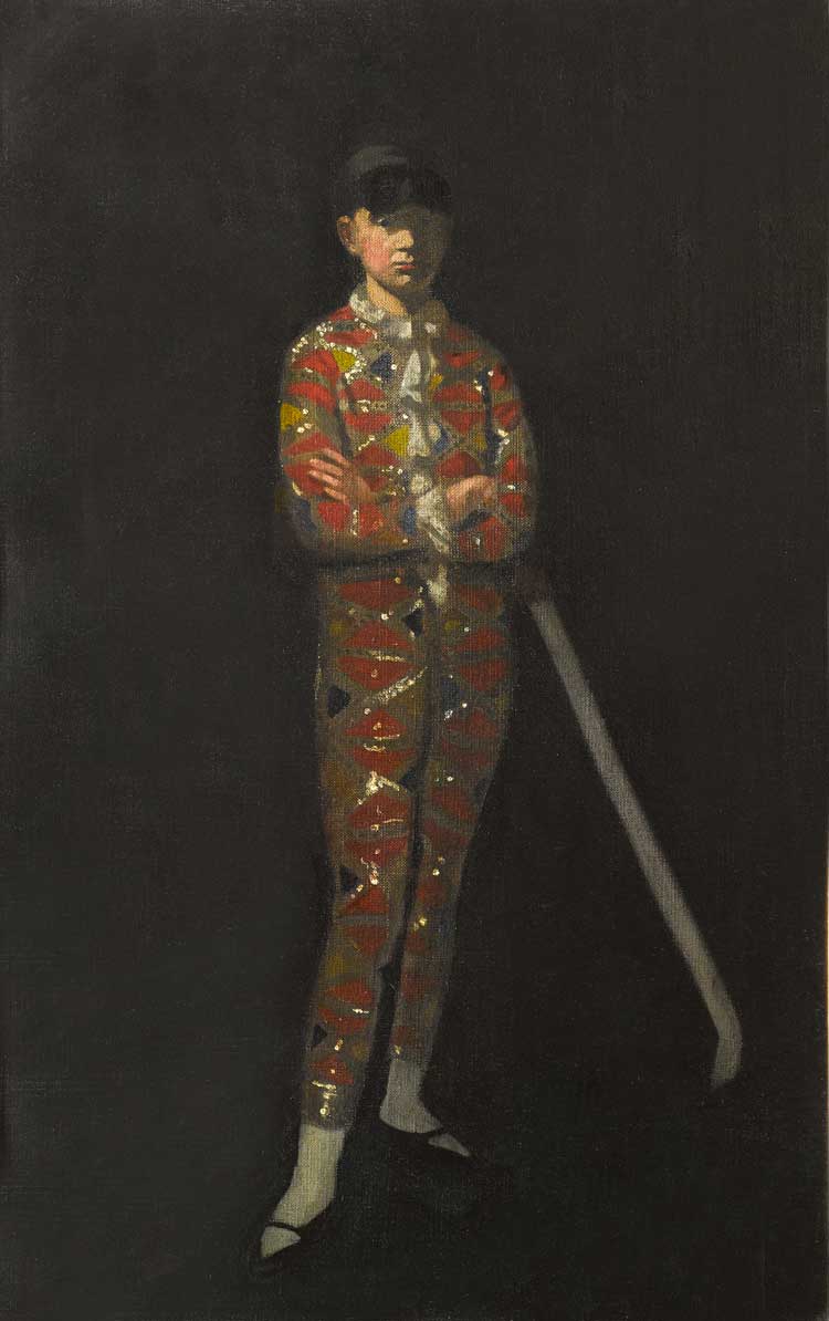 Mabel Pryde, The Artist's Daughter, Nancy, as a Harlequin, c1910. Oil on canvas. The Fleming Collection.