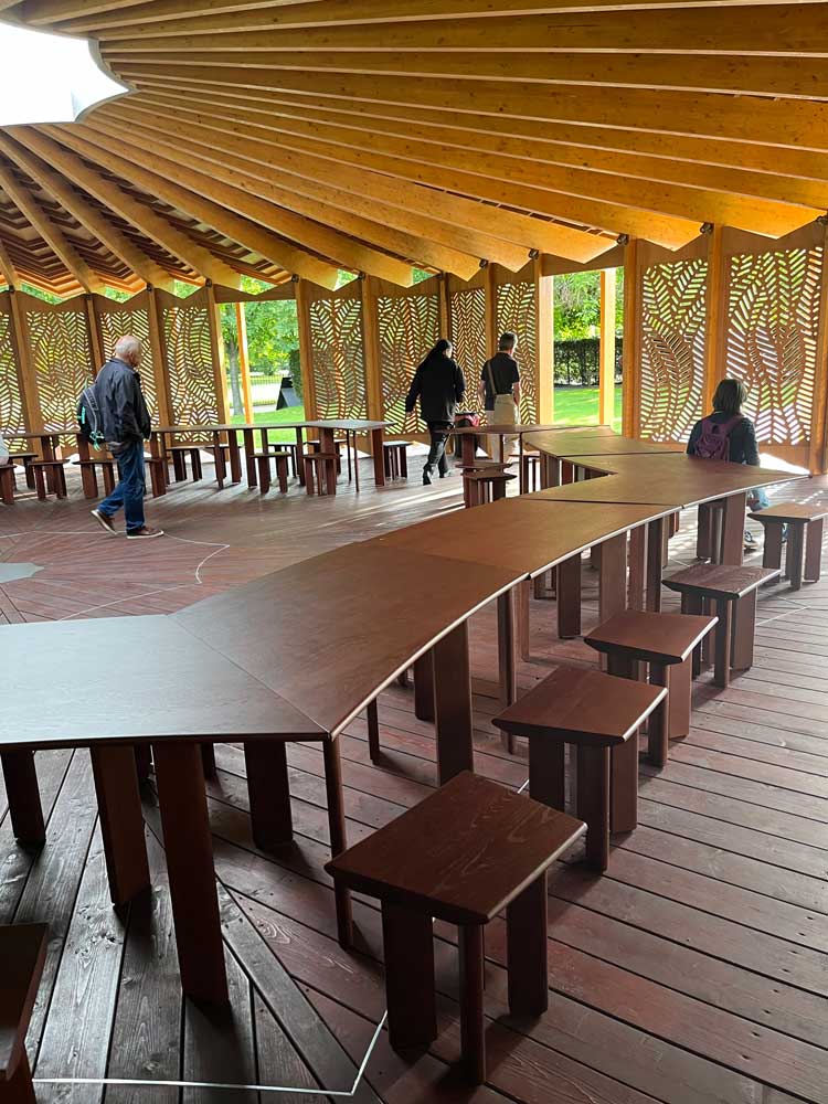 Serpentine Pavilion 2023, London, designed by Lina Ghotmeh. Photo: Veronica Simpson.