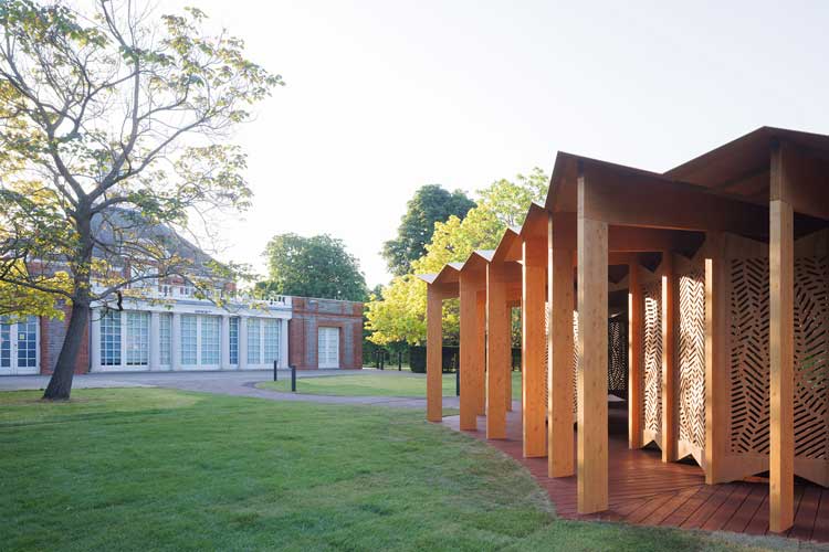 Serpentine Pavilion 2023, designed by Lina Ghotmeh. © Lina Ghotmeh — Architecture. Photo: Iwan Baan. Courtesy: Serpentine.