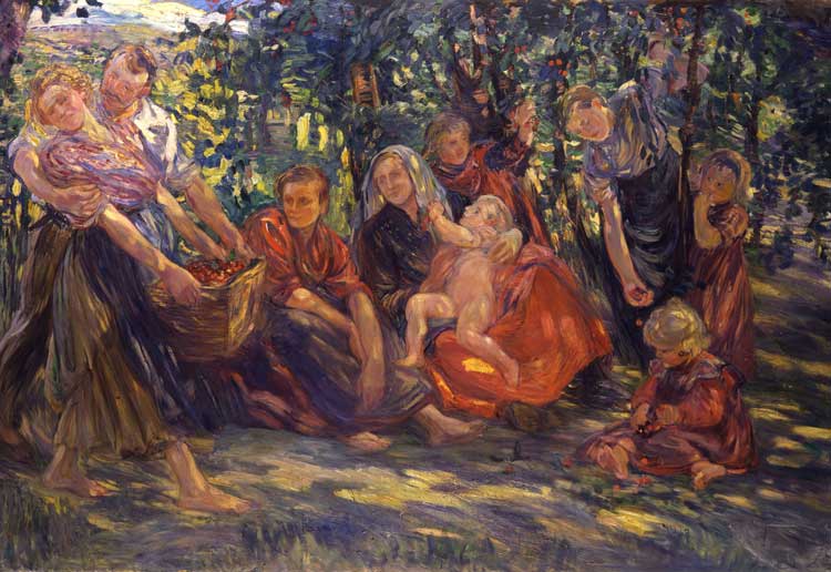 Dora Hitz, Cherry Harvest, before 1905. Oil on canvas, 160 x 232 cm. © Staatliche Museen zu Berlin, Nationalgalerie / Reinhard Saczevski.