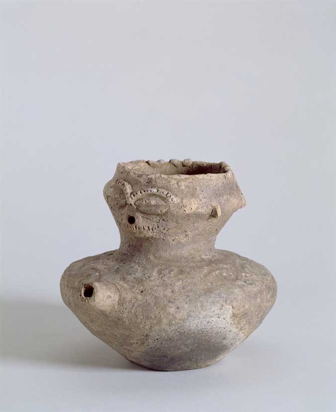 Pot with Face on the Rim, c1000 – 400 BC, ceramic, earthenware, Jomon period (Final), Japan, East Asia, Sainsbury Centre Collection.