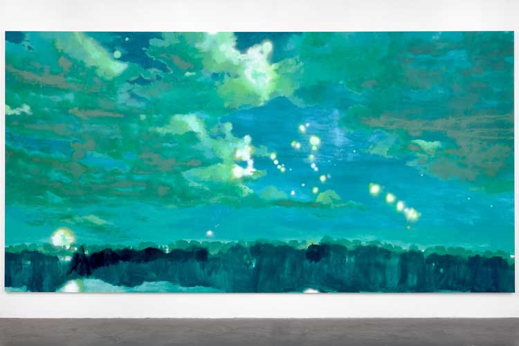 Mohammed Sami. One Thousand and One Nights, 2022. Mixed media on linen, 286 x 557 cm. Courtesy of the artist, Modern Art London and Luhring Augustine New York.
