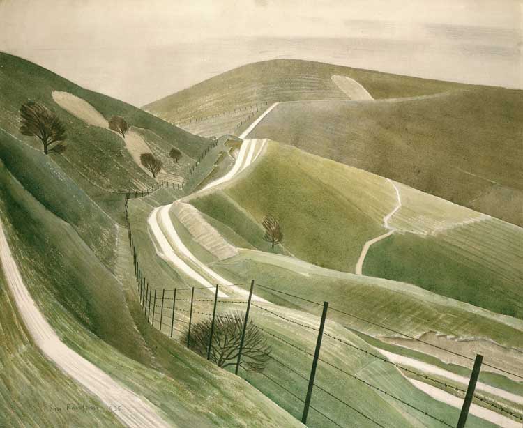 Eric Ravilious, Chalk Paths, 1935. Watercolour on paper. Private collection. © Bridgeman Images.