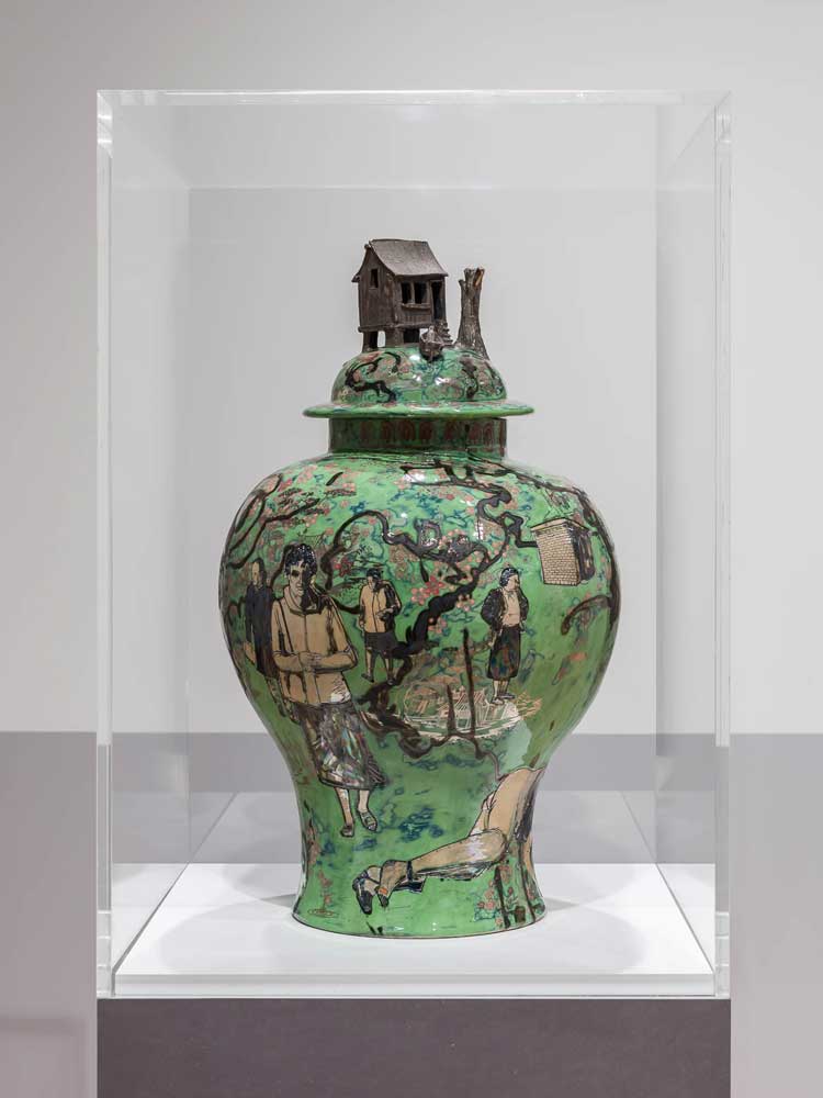 Installation view of Grayson Perry, Strange Clay: Ceramics in Contemporary Art, Hayward Gallery, London (26 October 2022 - 8 January 2023). Photo: Mark Blower.