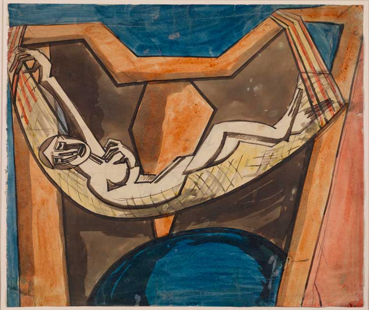 Helen Saunders. Hammock, c1913-14. Drawing. The Courtauld, London (Samuel Courtauld Trust). © Estate of Helen Saunders.