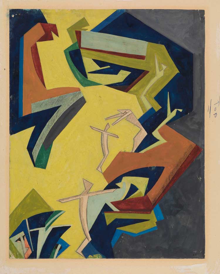 Helen Saunders. Vorticist composition Yellow and Green (formerly Gulliver in Lilliput), c1915. Drawing. The Courtauld, London (Samuel Courtauld Trust). © Estate of Helen Saunders.